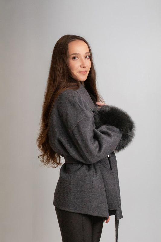 Fox fur wool short coat