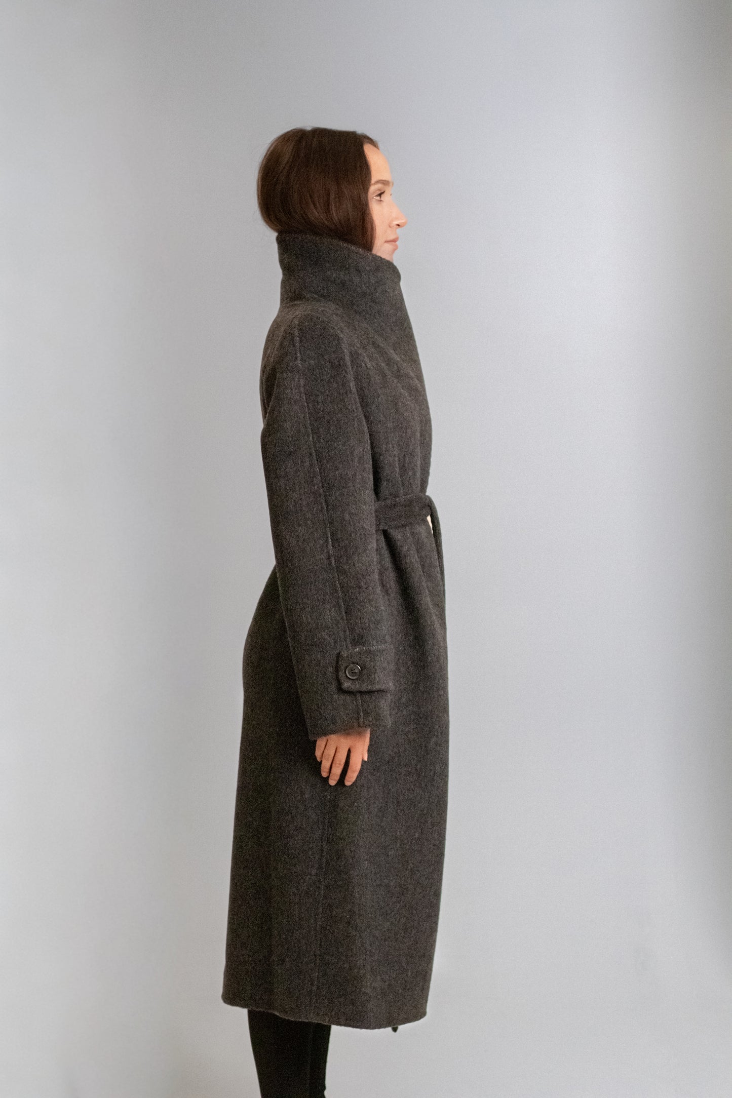 Long wool coat with high collar