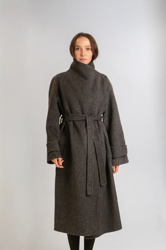Long wool coat with high collar