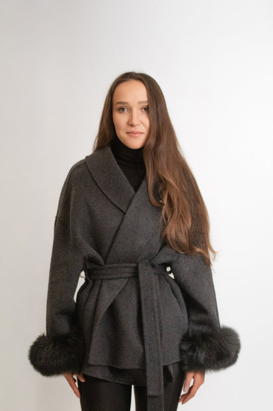 Fox fur wool short coat