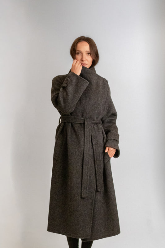 Long wool coat with high collar