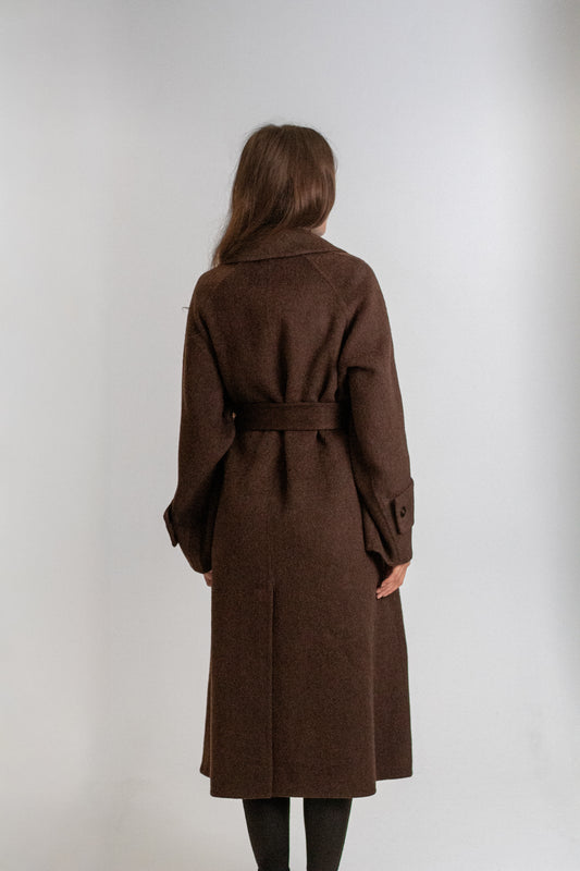 Brown long wool coat with belt
