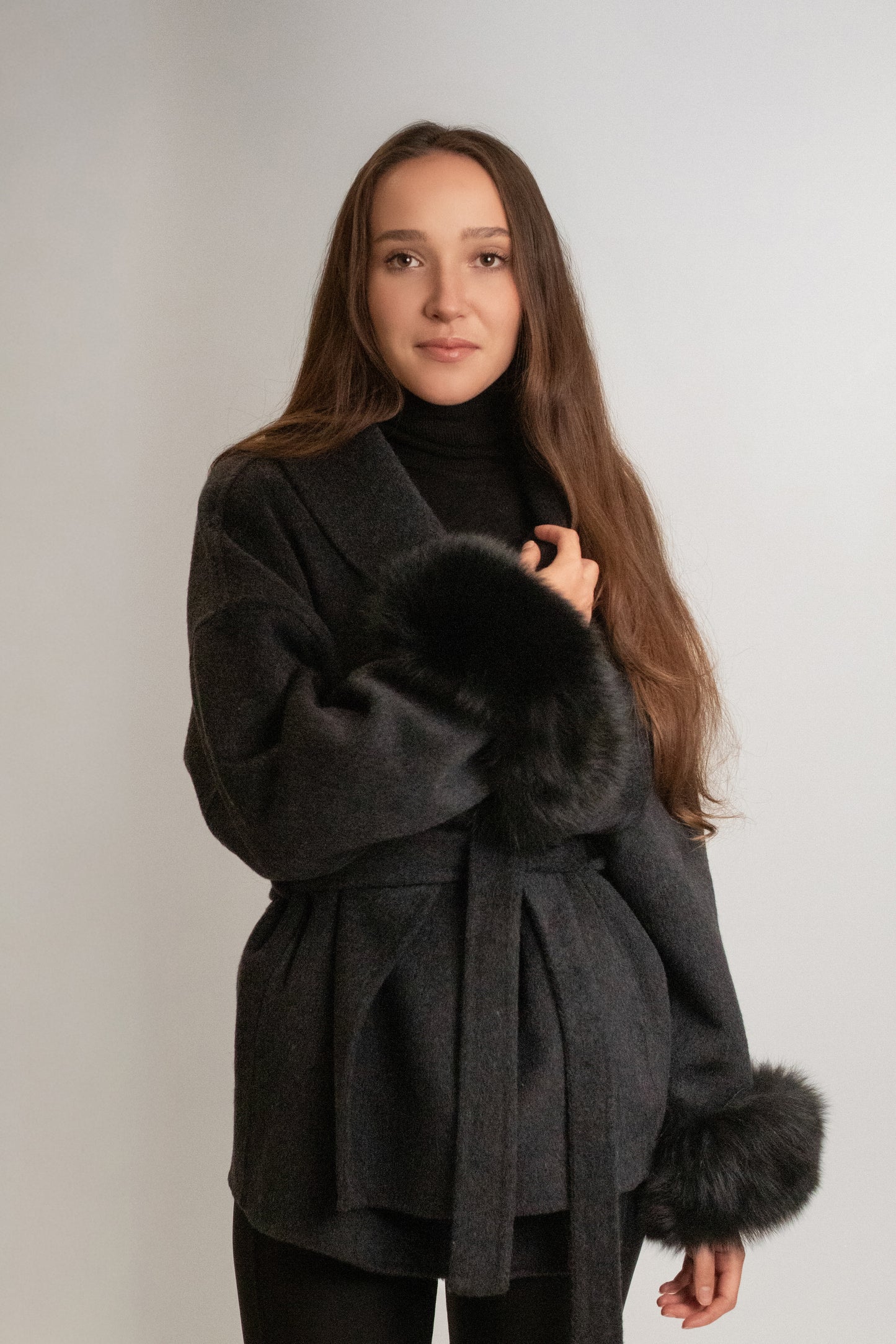 Fox fur wool short coat