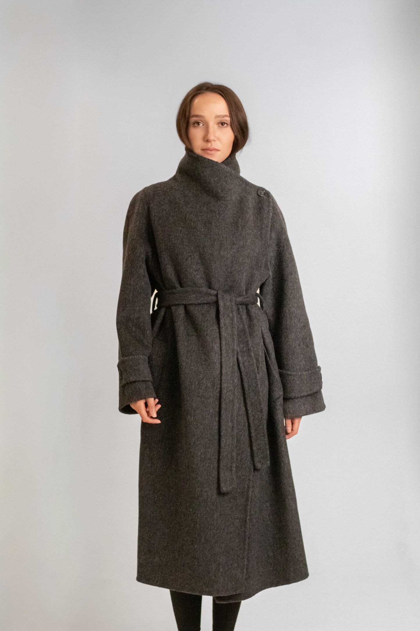Long wool coat with high collar