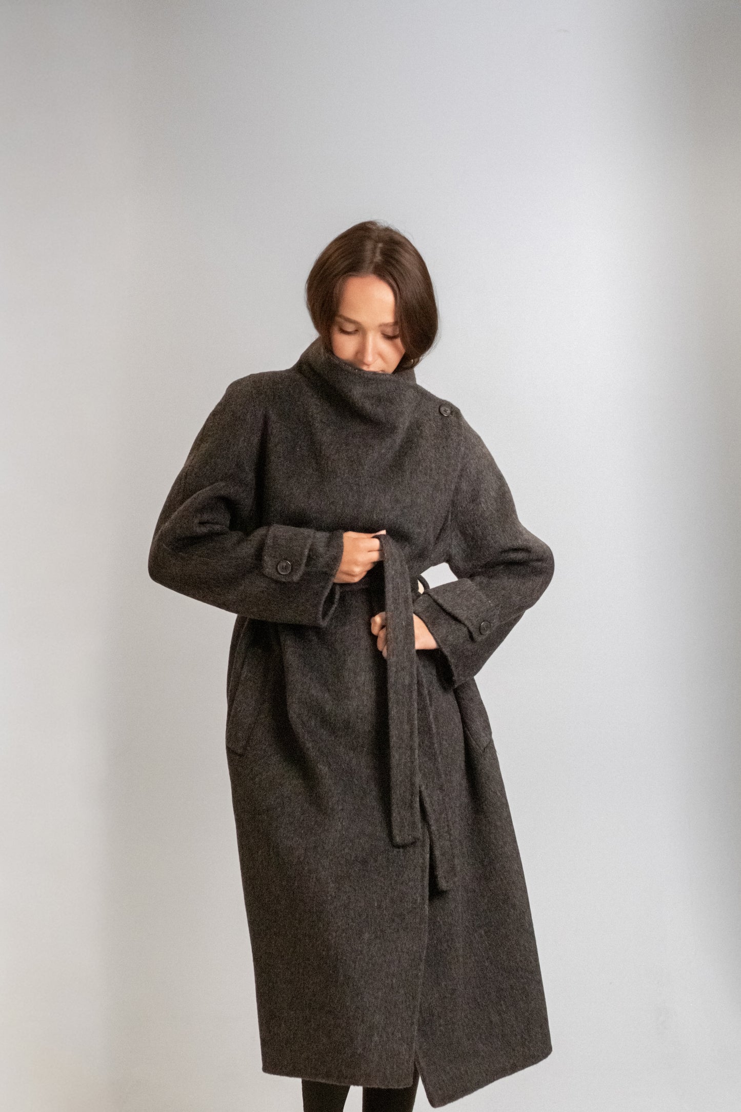 Long wool coat with high collar