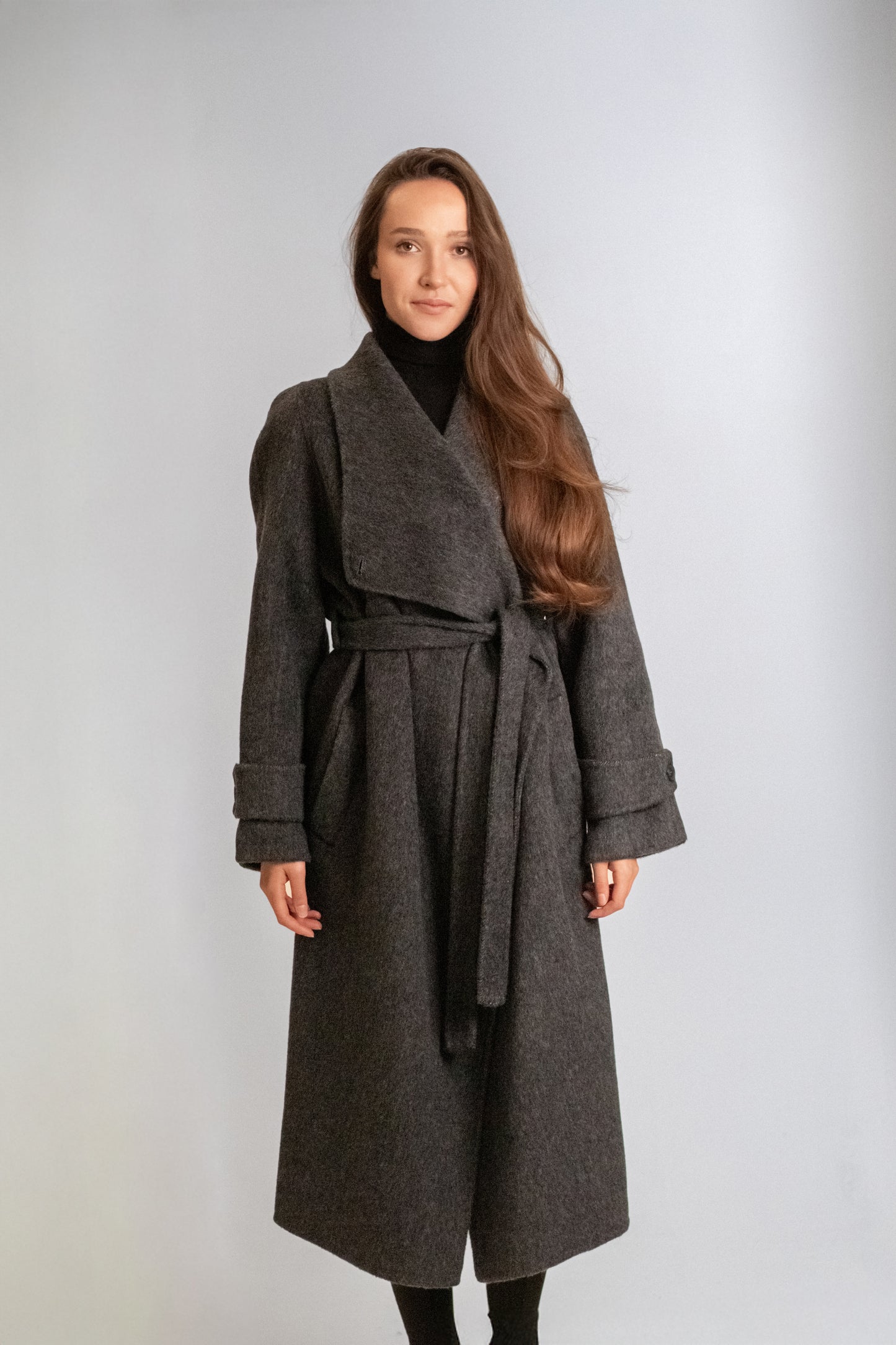 Long wool coat with high collar