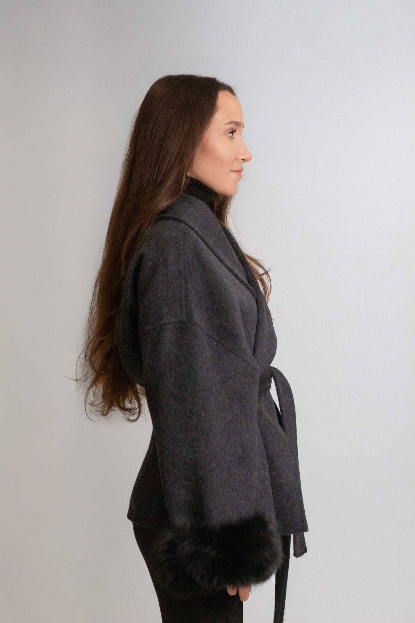 Fox fur wool short coat