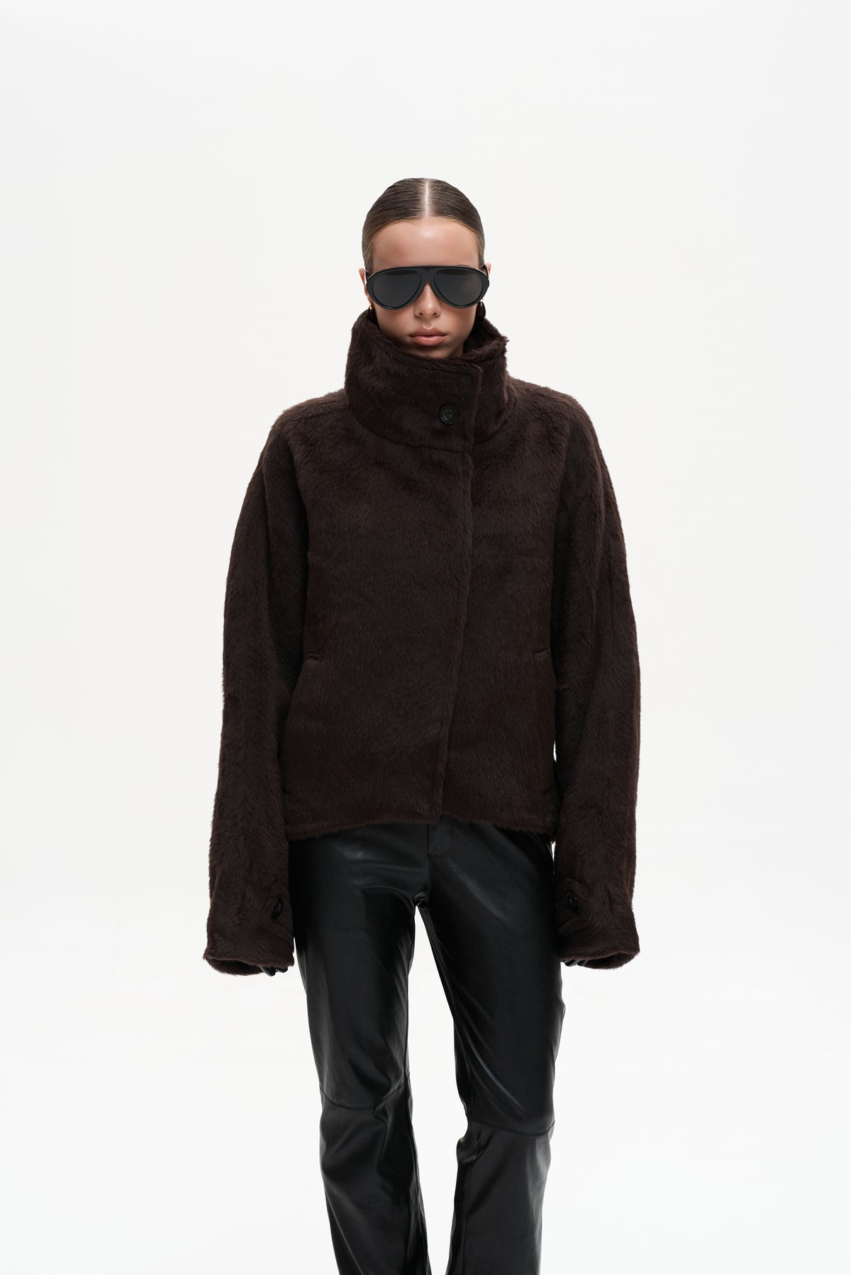 ALPACA WOOL BROWN COAT - JACKET