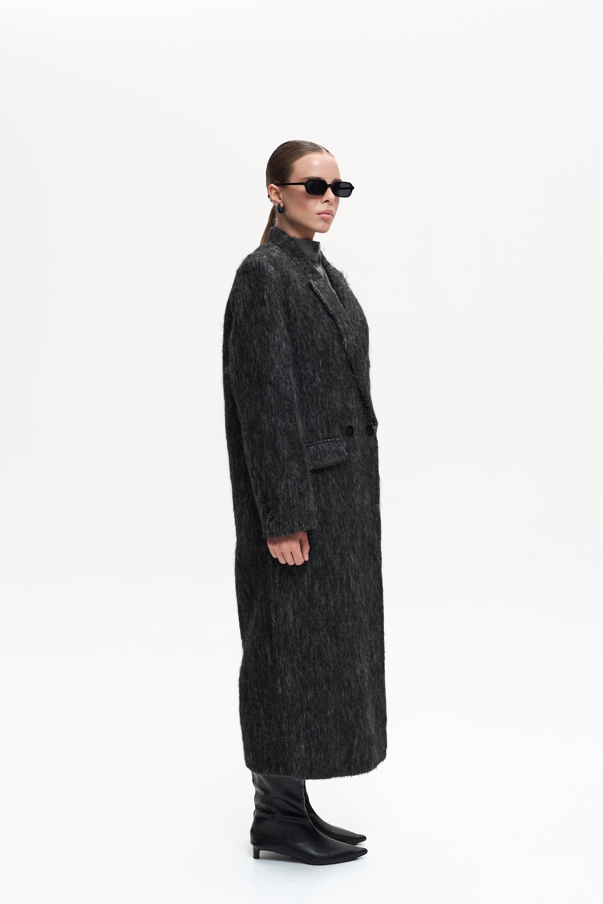 MAXI ALPACA GREY WOOL COAT