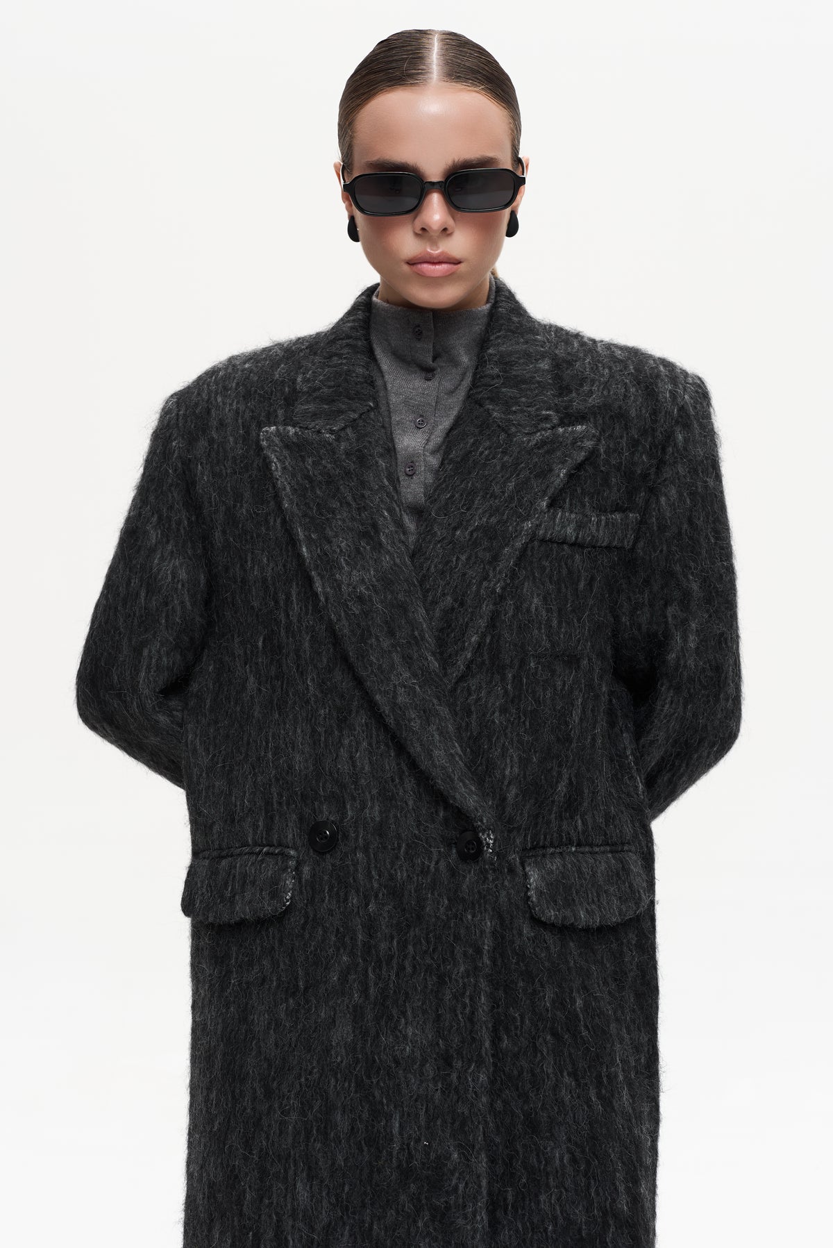MAXI ALPACA GREY WOOL COAT