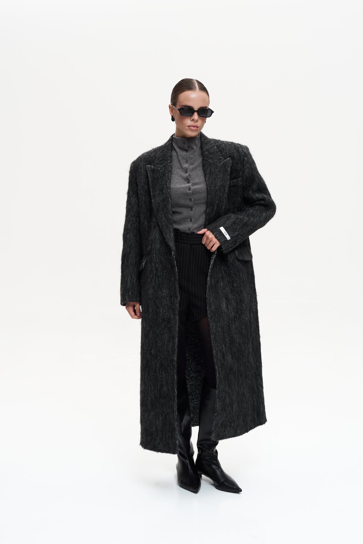 MAXI ALPACA GREY WOOL COAT
