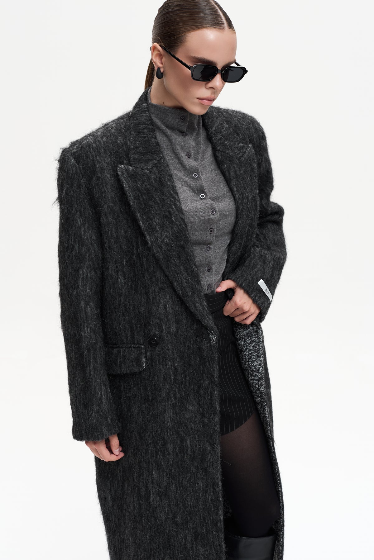 MAXI ALPACA GREY WOOL COAT