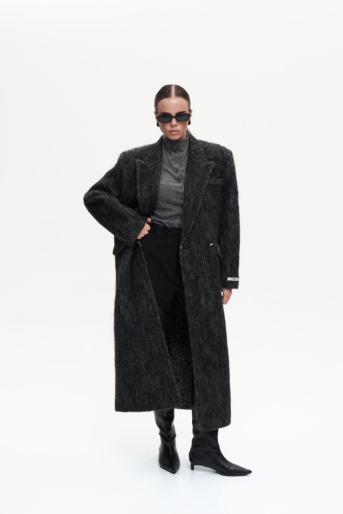 MAXI ALPACA GREY WOOL COAT