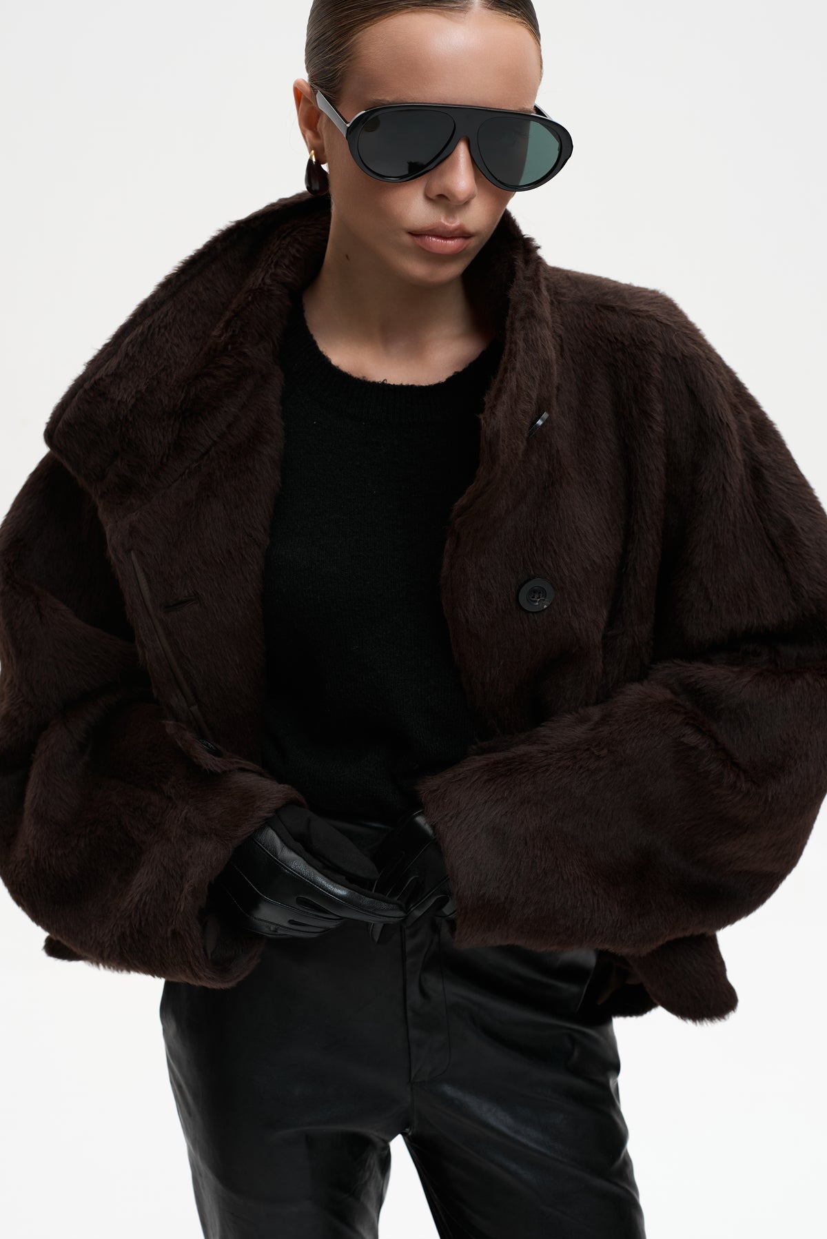 ALPACA WOOL BROWN COAT - JACKET