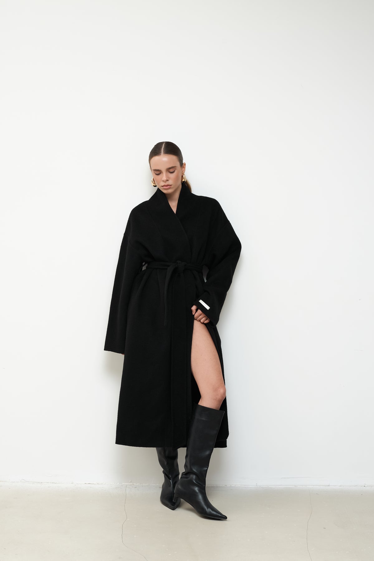MAXI BLACK PURE WOOL COAT