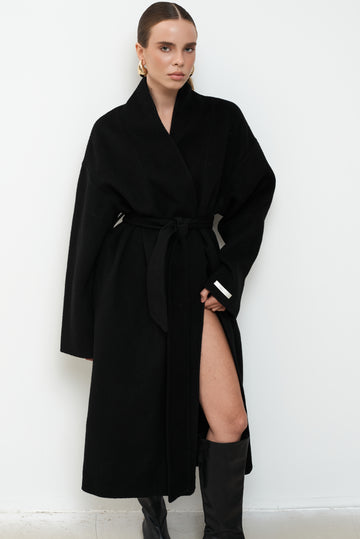 MAXI BLACK PURE WOOL COAT