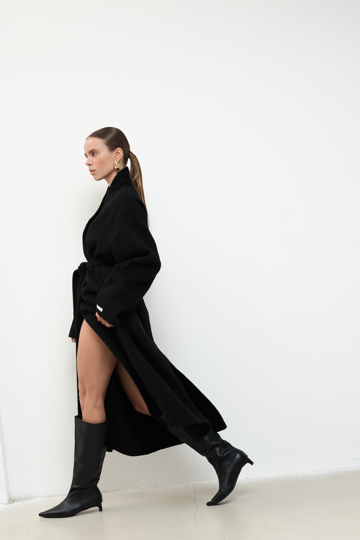 MAXI BLACK PURE WOOL COAT